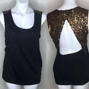 UO Silence + Noise Black & Gold Sequin Back Top L